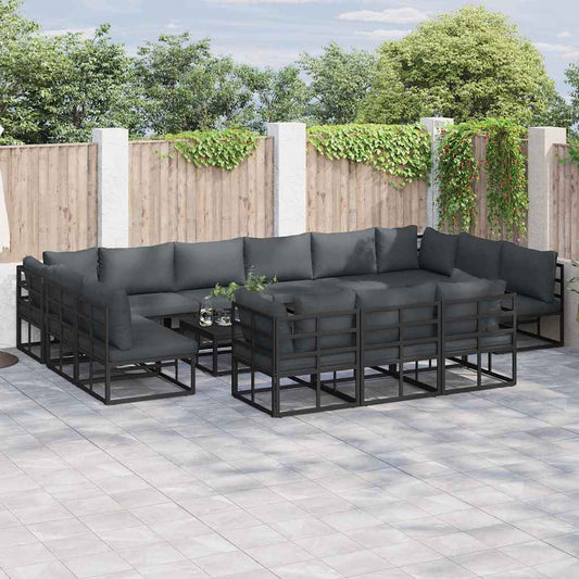 Garten-Sofa-Set mit Kissen 13 pcs Schwarz Aluminium