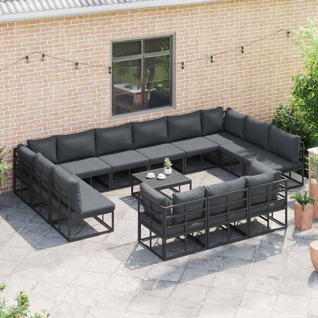 Garten-Sofa-Set mit Kissen 13 pcs Schwarz Aluminium