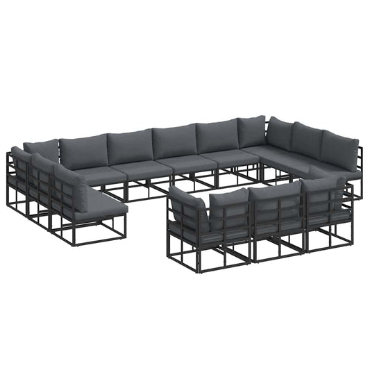 Garten-Sofa-Set mit Kissen 13 pcs Schwarz Aluminium