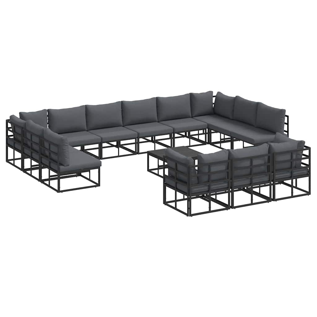 Garten-Sofa-Set mit Kissen 14 pcs Schwarz Aluminium