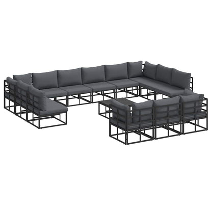 Garten-Sofa-Set mit Kissen 14 pcs Schwarz Aluminium