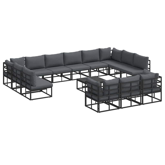 Garten-Sofa-Set mit Kissen 14 pcs Schwarz Aluminium