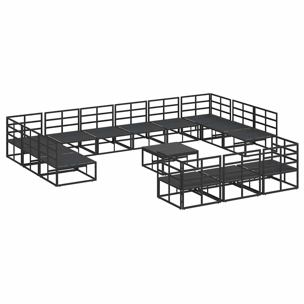 Garten-Sofa-Set mit Kissen 14 pcs Schwarz Aluminium