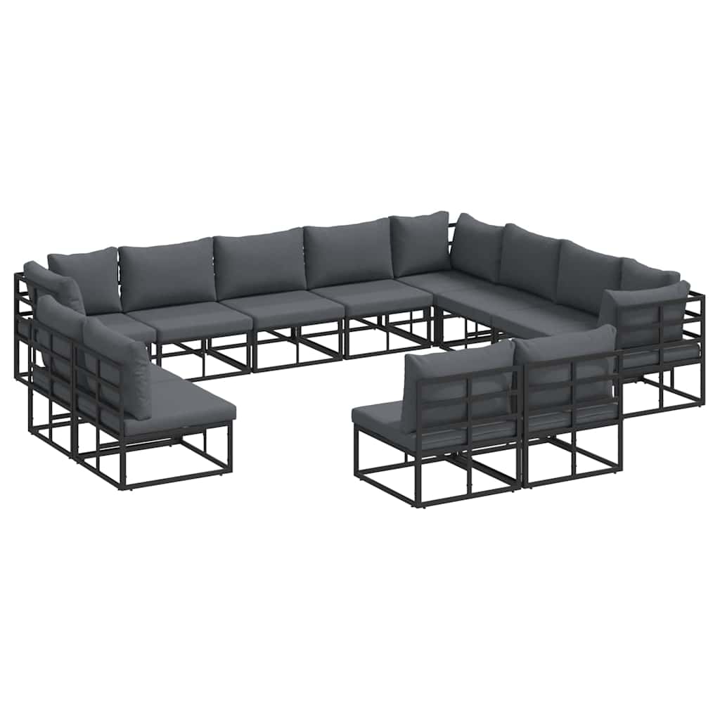 Garten-Sofa-Set mit Kissen 12 pcs Schwarz Aluminium