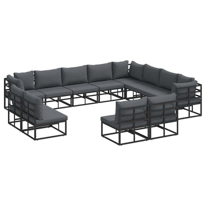 Garten-Sofa-Set mit Kissen 12 pcs Schwarz Aluminium