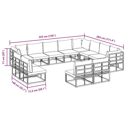 Garten-Sofa-Set mit Kissen 12 pcs Schwarz Aluminium