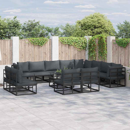 Garten-Sofa-Set mit Kissen 13 pcs Schwarz Aluminium