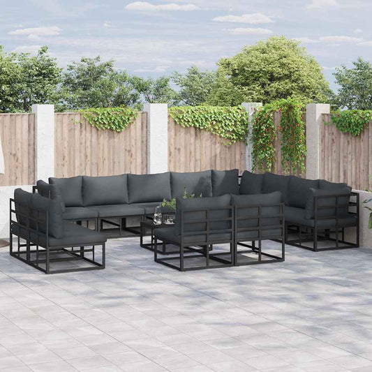 Garten-Sofa-Set mit Kissen 13 pcs Schwarz Aluminium