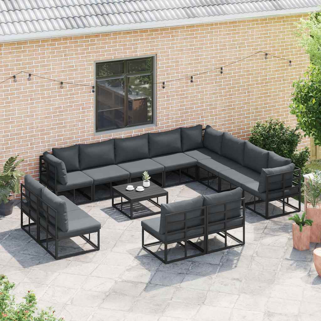 Garten-Sofa-Set mit Kissen 13 pcs Schwarz Aluminium