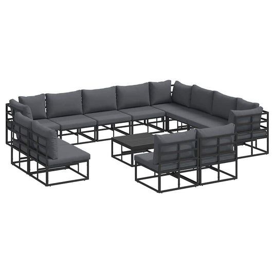 Garten-Sofa-Set mit Kissen 13 pcs Schwarz Aluminium