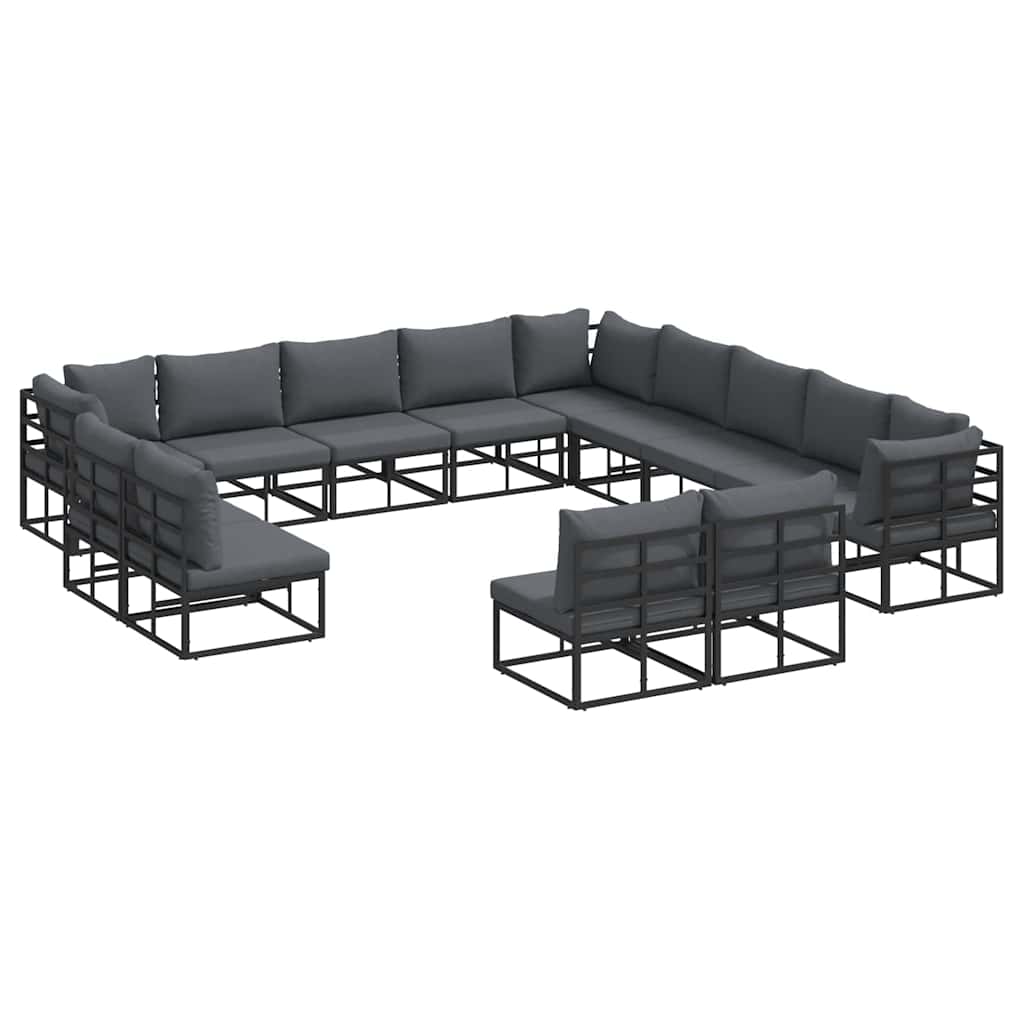 Garten-Sofa-Set mit Kissen 13 pcs Schwarz Aluminium