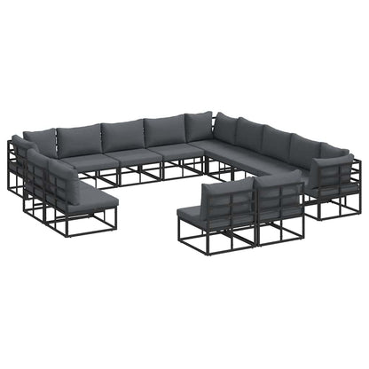 Garten-Sofa-Set mit Kissen 13 pcs Schwarz Aluminium
