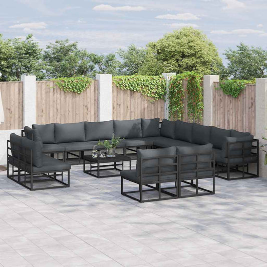 Garten-Sofa-Set mit Kissen 14 pcs Schwarz Aluminium