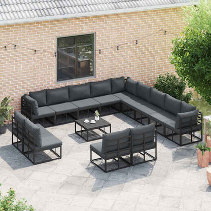 Garten-Sofa-Set mit Kissen 14 pcs Schwarz Aluminium