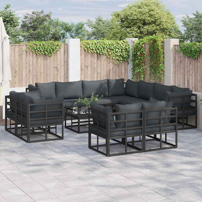 Garten-Sofa-Set mit Kissen 11 pcs Schwarz Aluminium