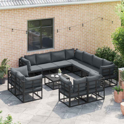 Garten-Sofa-Set mit Kissen 11 pcs Schwarz Aluminium