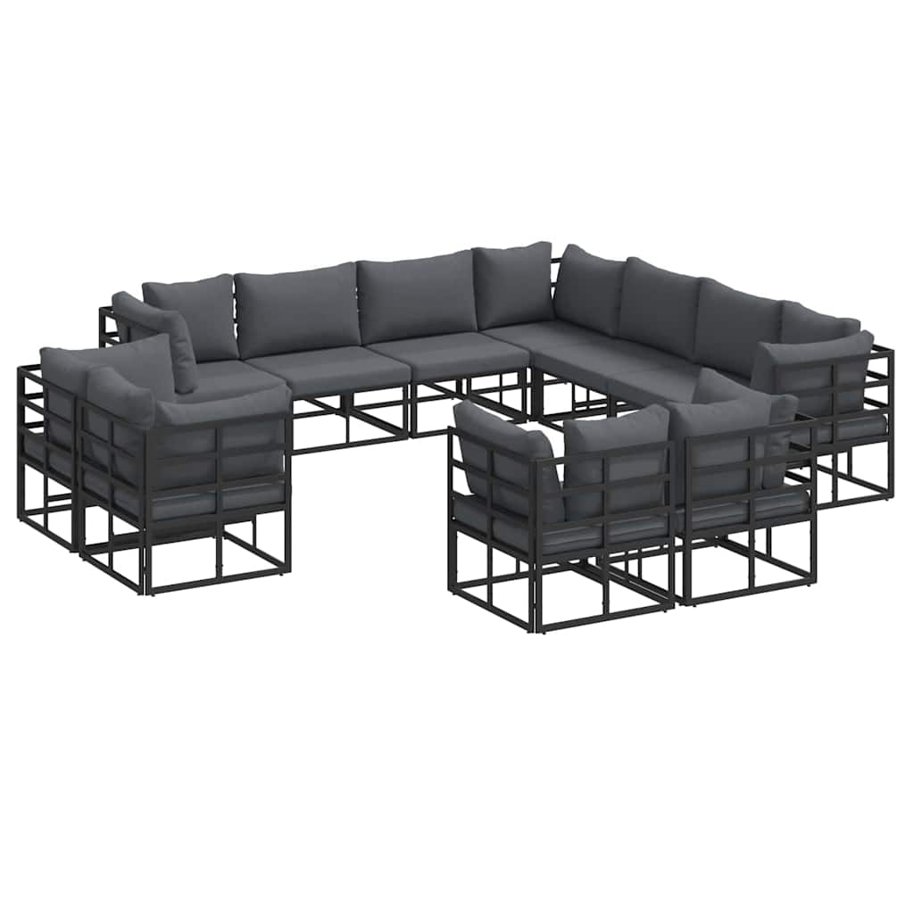 Garten-Sofa-Set mit Kissen 11 pcs Schwarz Aluminium