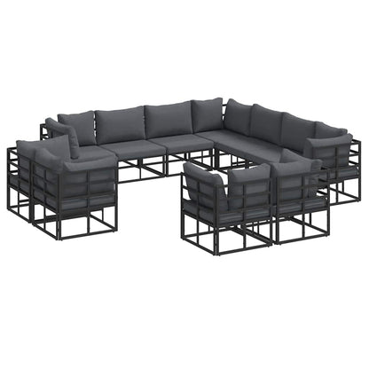 Garten-Sofa-Set mit Kissen 11 pcs Schwarz Aluminium