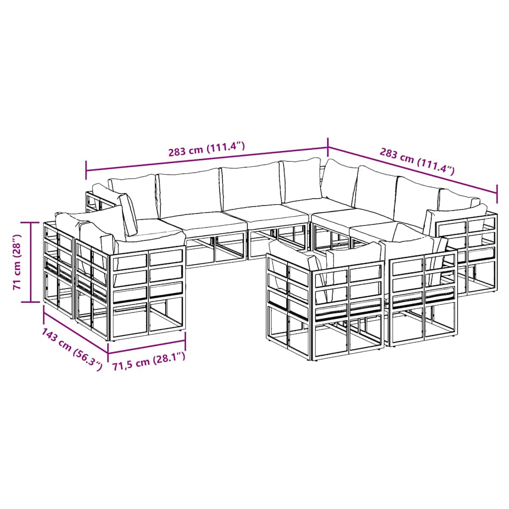 Garten-Sofa-Set mit Kissen 11 pcs Schwarz Aluminium