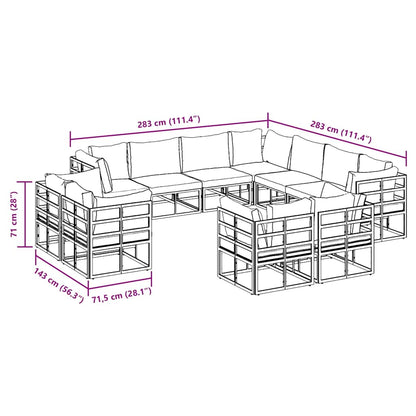 Garten-Sofa-Set mit Kissen 11 pcs Schwarz Aluminium
