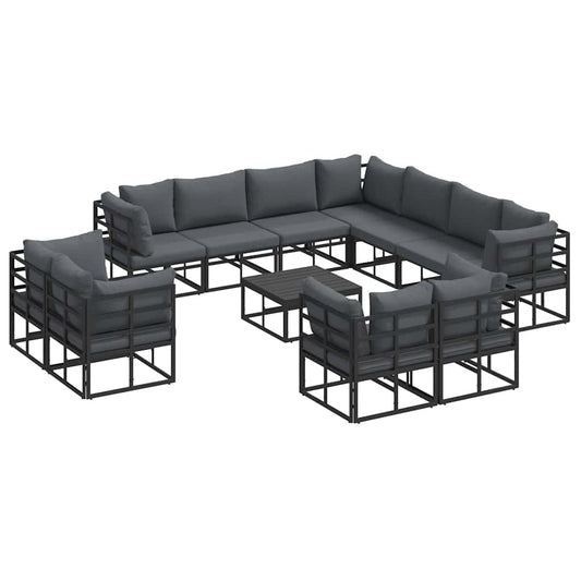 Garten-Sofa-Set mit Kissen 12 pcs Schwarz Aluminium