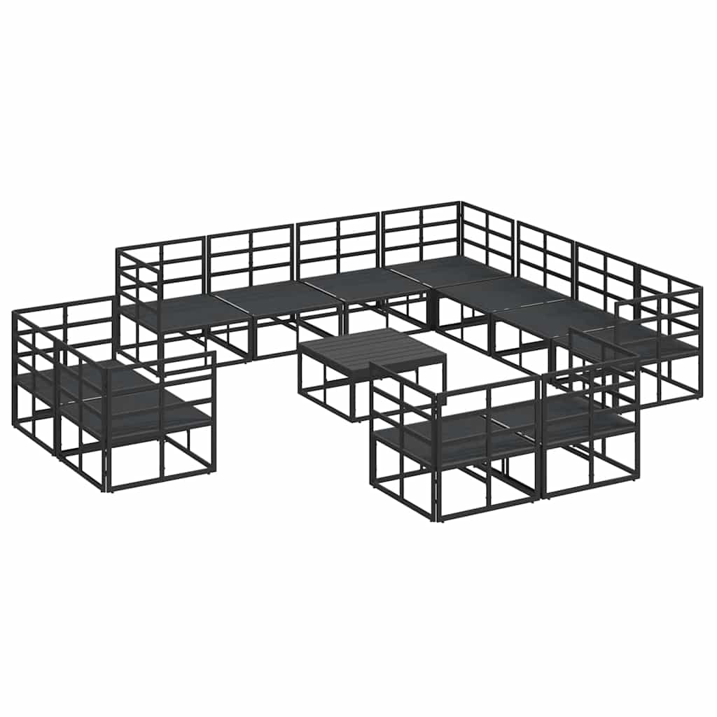 Garten-Sofa-Set mit Kissen 12 pcs Schwarz Aluminium