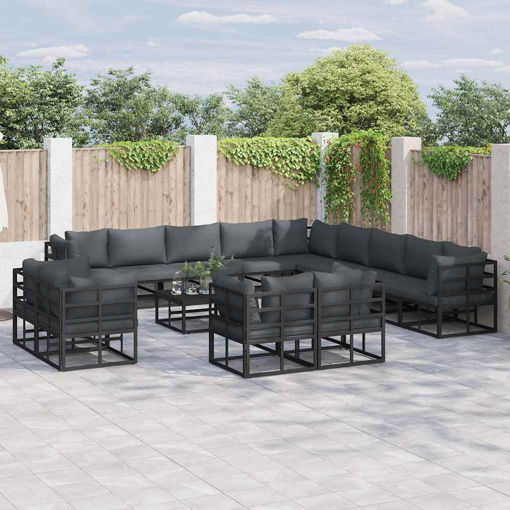 Garten-Sofa-Set mit Kissen 13 pcs Schwarz Aluminium