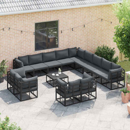 Garten-Sofa-Set mit Kissen 13 pcs Schwarz Aluminium