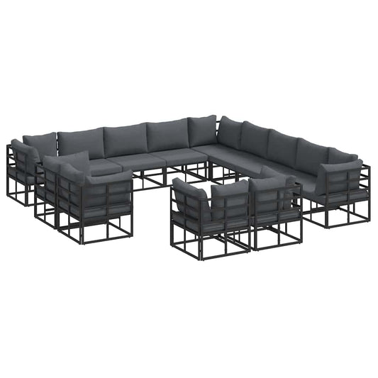 Garten-Sofa-Set mit Kissen 13 pcs Schwarz Aluminium