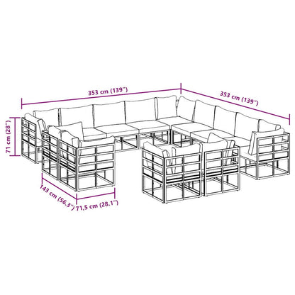Garten-Sofa-Set mit Kissen 13 pcs Schwarz Aluminium