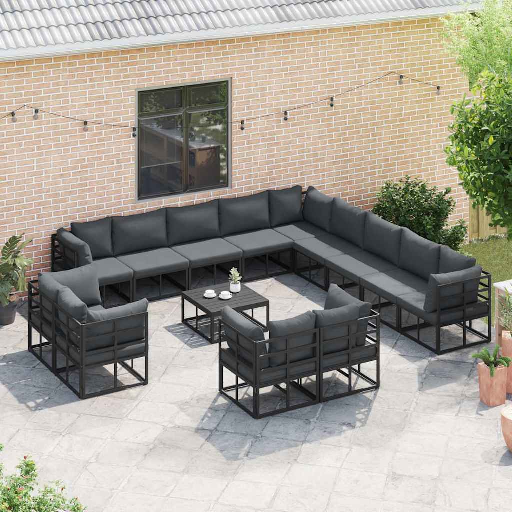 Garten-Sofa-Set mit Kissen 14 pcs Schwarz Aluminium