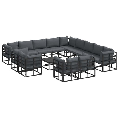 Garten-Sofa-Set mit Kissen 14 pcs Schwarz Aluminium