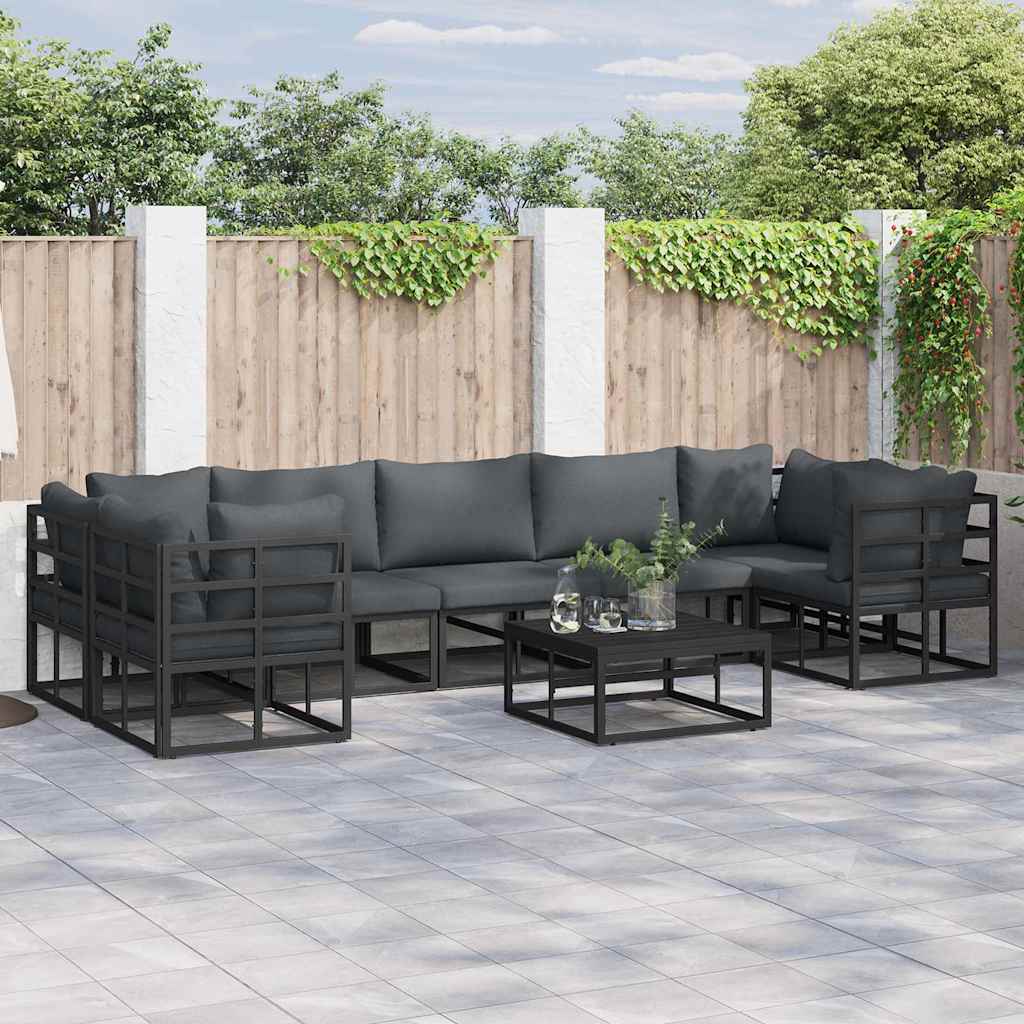 Garten-Sofa-Set 7 pcs Schwarz Aluminium