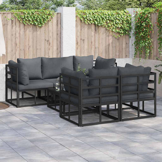 Garten-Sofa-Set mit Kissen 6 pcs Schwarz Aluminium