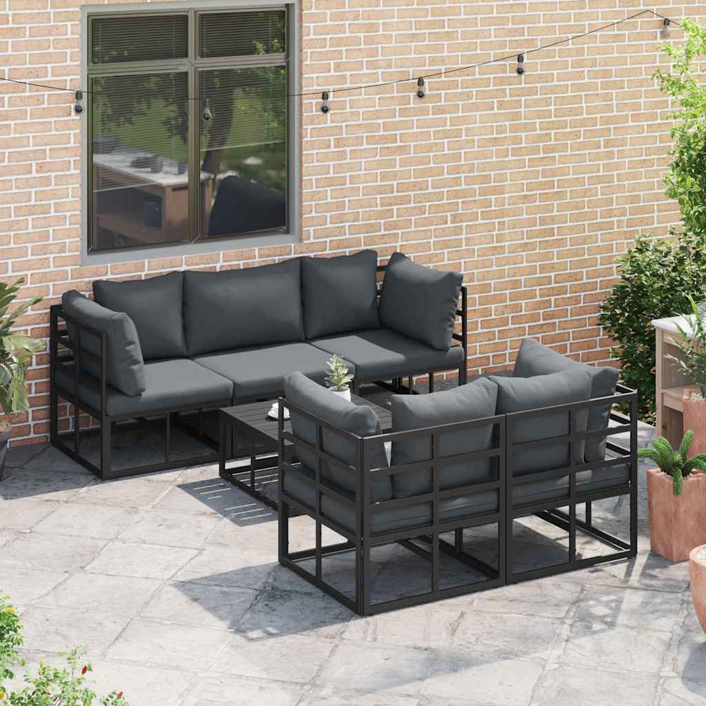 Garten-Sofa-Set mit Kissen 6 pcs Schwarz Aluminium