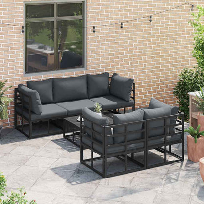 Garten-Sofa-Set mit Kissen 6 pcs Schwarz Aluminium