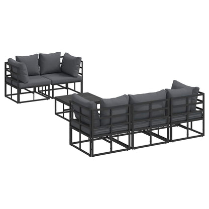 Garten-Sofa-Set mit Kissen 6 pcs Schwarz Aluminium