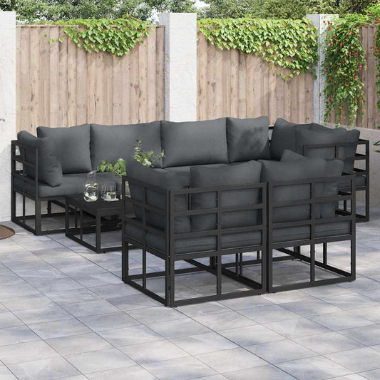 Garten-Sofa-Set mit Kissen 7 pcs Schwarz Aluminium