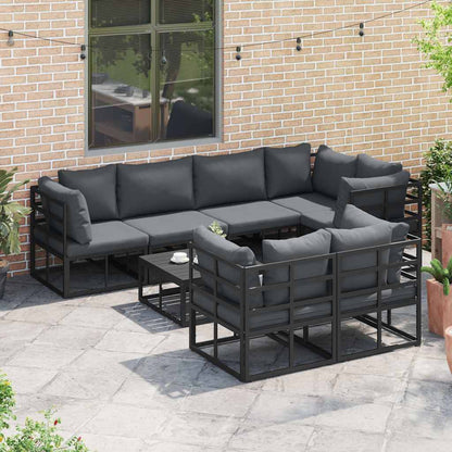 Garten-Sofa-Set mit Kissen 7 pcs Schwarz Aluminium