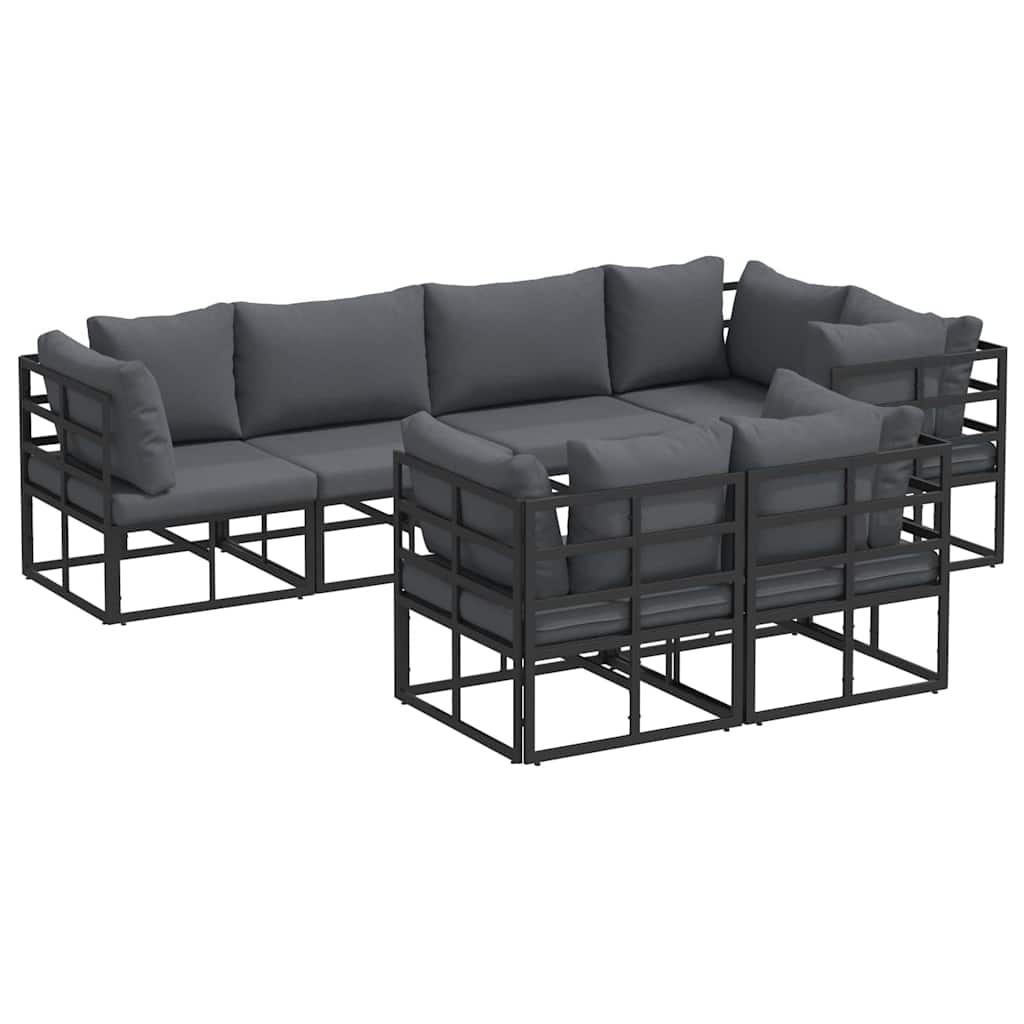 Garten-Sofa-Set mit Kissen 7 pcs Schwarz Aluminium