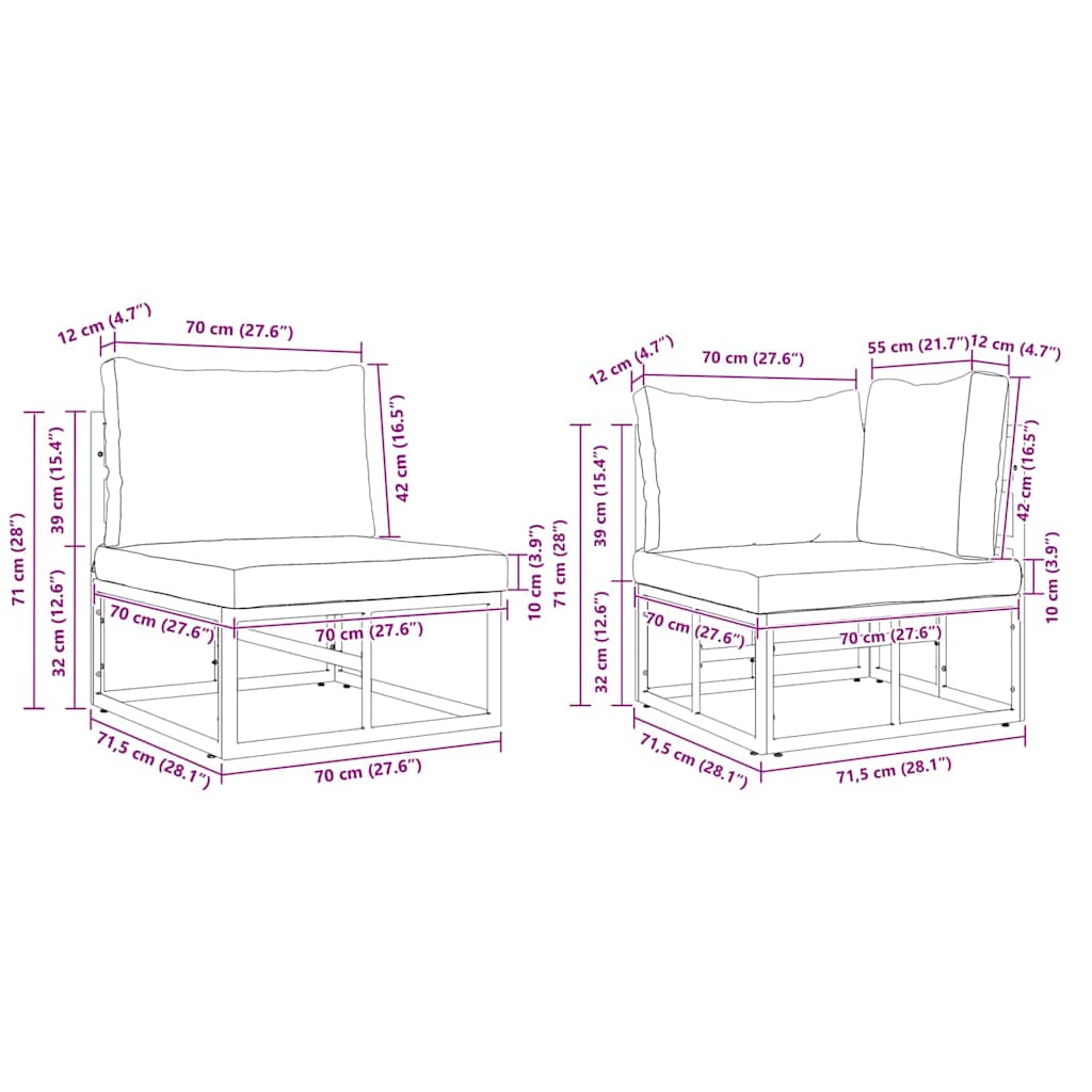 Garten-Sofa-Set mit Kissen 7 pcs Schwarz Aluminium