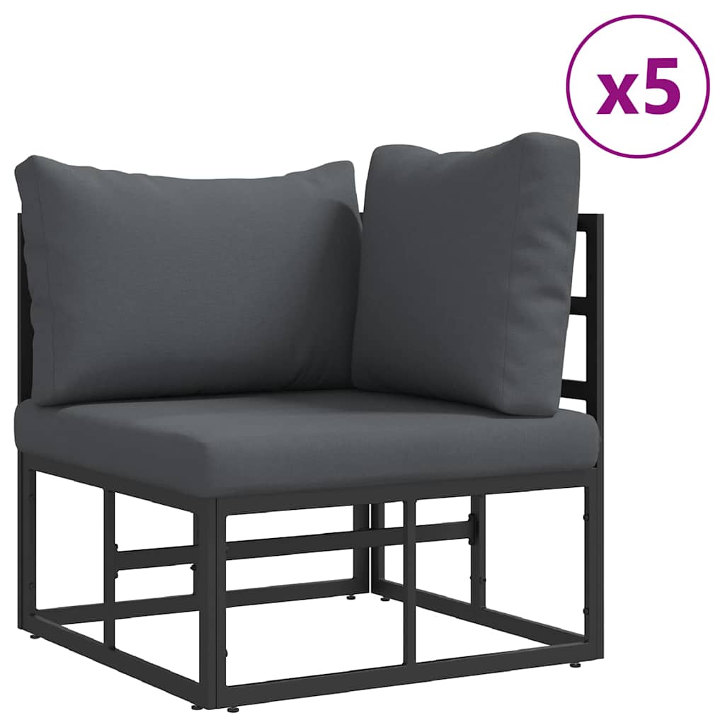 Garten-Sofa-Set mit Kissen 7 pcs Schwarz Aluminium