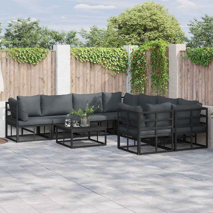 Garten-Sofa-Set mit Kissen 8 pcs Schwarz Aluminium