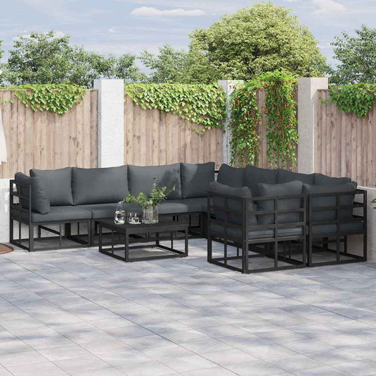 Garten-Sofa-Set mit Kissen 8 pcs Schwarz Aluminium