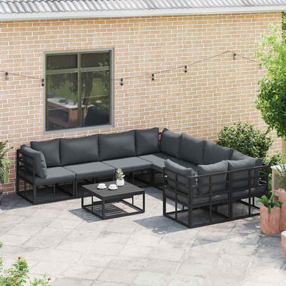 Garten-Sofa-Set mit Kissen 8 pcs Schwarz Aluminium