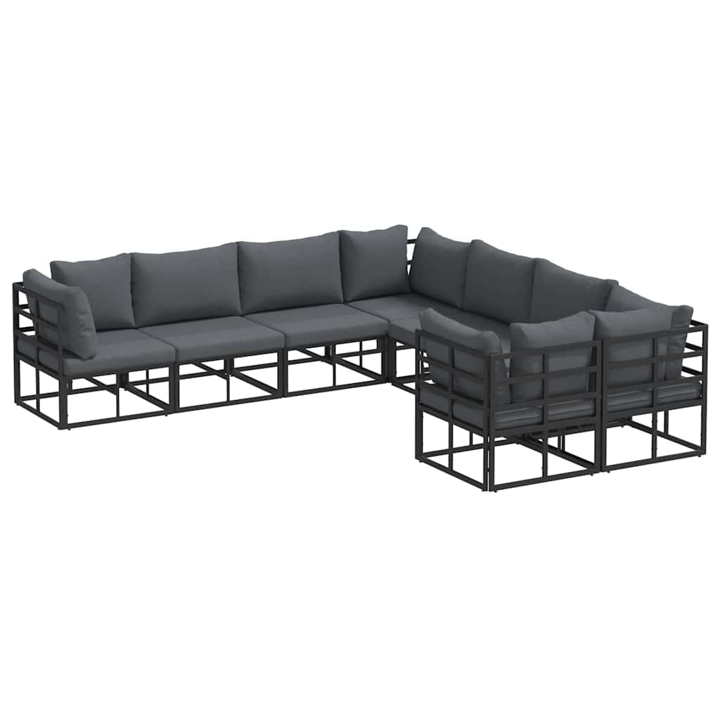 Garten-Sofa-Set mit Kissen 8 pcs Schwarz Aluminium