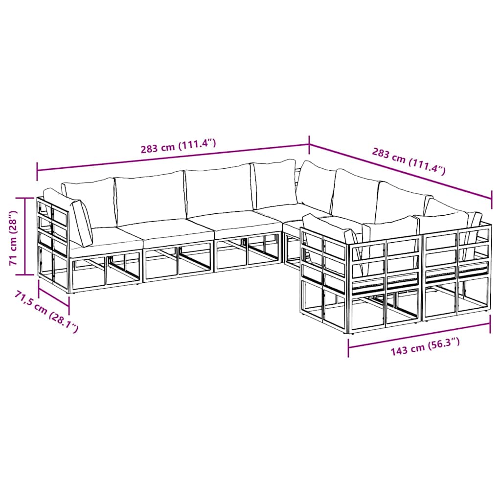 Garten-Sofa-Set mit Kissen 8 pcs Schwarz Aluminium