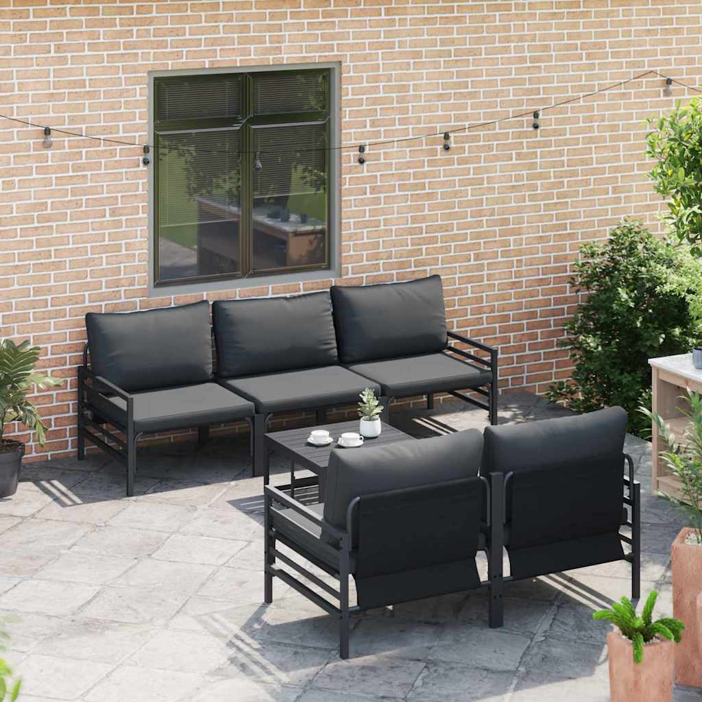 Garten-Sofa-Set mit Kissen 6 pcs Anthrazit Stahl & Stoff