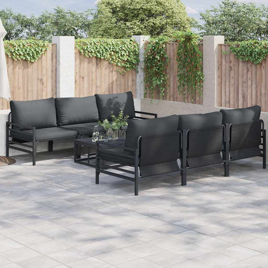 Garten-Sofa-Set mit Kissen 7 pcs Anthrazit Stahl & Gewebe