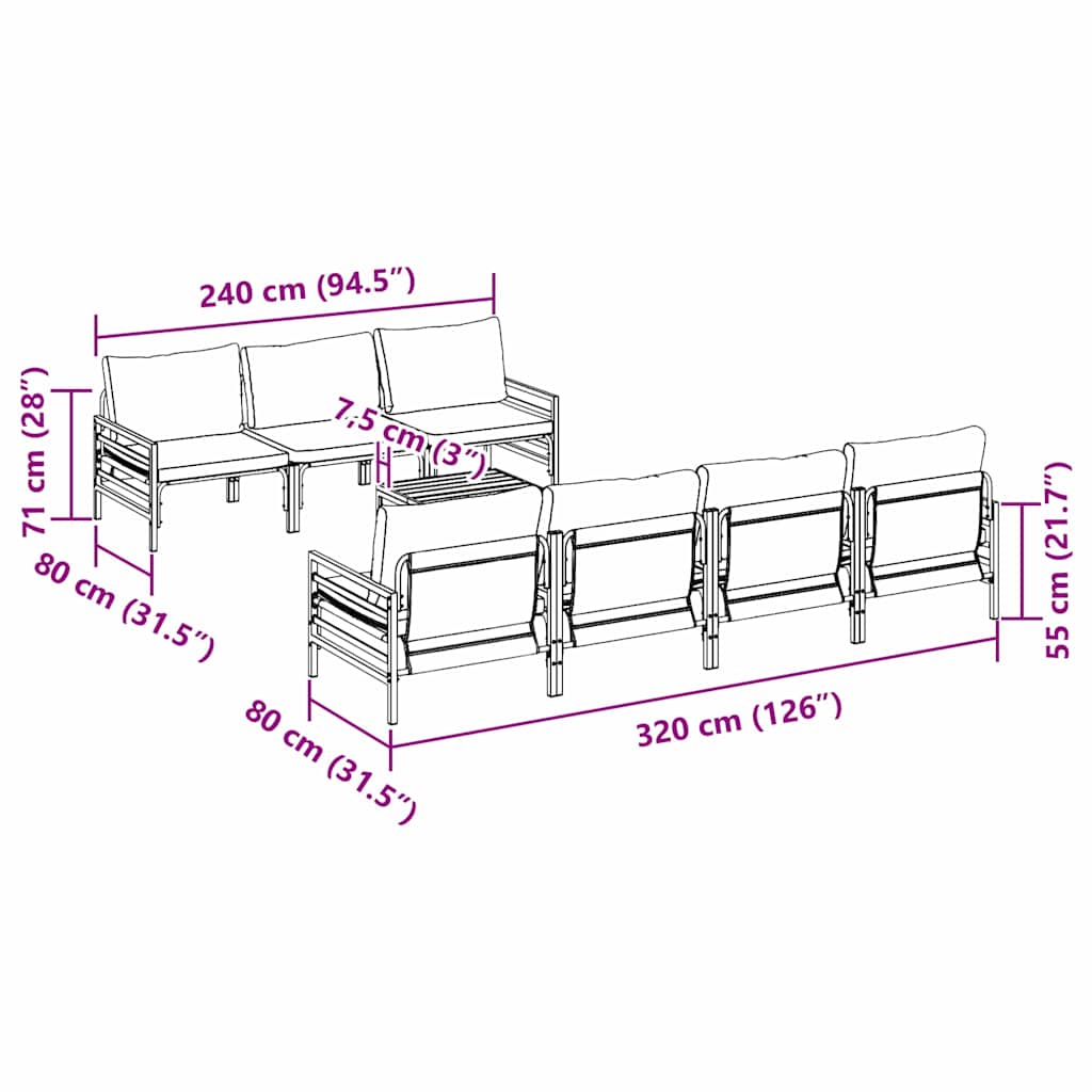 Garten-Sofa-Set mit Kissen 8 pcs Anthrazit Stahl & Gewebe